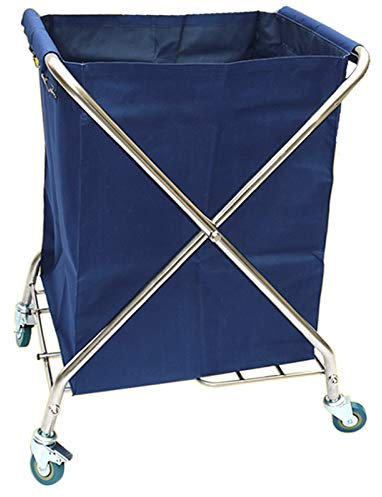 FLYIFE Carrelli Manuali Mobili Carrello Pieghevole per Pulizie Domestiche per Lavanderia, Carrello X Pieghevole con Telaio in Acciaio Inossidabile, Borse Rimovibili, 4 Ruote/Blue