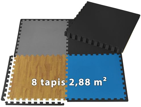 ALPIDEX 8 Pièces Tapis Protection Sol 60x60x1 cm Matelas Puzzle 2,88 m² EVA Caoutchouc Tapis Bordures Antidérapant Tatami Fitness Sport Dalle Mousse Gym Garage Piscine Isolation, Couleur:black