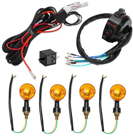 Alpha Rider Motorcycle Turn Signals Light With Wiring Loom Harness Kit Indicator Wiring Loom Harness Kit Relay Universal Switch Turn Signal Light Horn Flash Kit, Black