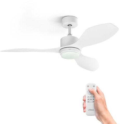 Ufesa Bután Ventilador de Techo con Luz, 30W, 6 Velocidades, Ultra Silencioso, 3 Aspas de 122cm, Función Verano - Invierno, Temporizador 8h, 3 Niveles Luz, Mando a Distancia, Blanco