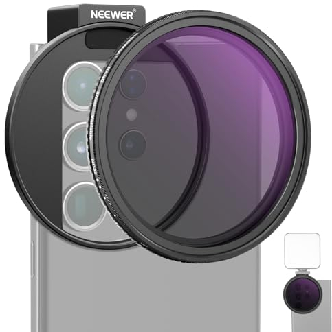 NEEWER 67mm Clip On Variable ND2-32 Phone Lens Filter Kit, Phone Clip w/ Threaded Adapter Ring/Cold Shoe/Locking Knob, Variable ND Filter for iPhone 16 15 Pro Max Plus 14 13 Galaxy S22 S23 S24 Ultra