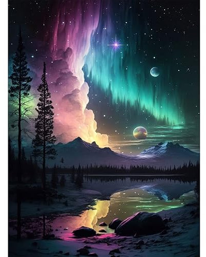 Diamond Painting Set für Erwachsene-Aurora Diamond Painting Kits,5D Naturkulisse Diamant Malerei Set,Naturlandschaft DIY Diamantmalerei Basteln Bilder Arts als Geschenk für Home Wand Décor 30x40cm