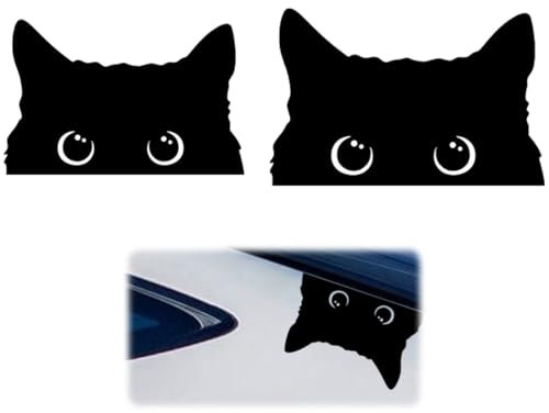 JEYORZY 2 Pezzi Adesivi Gatti - Carino Adesivi Auto Che Guardano, Vinile Decalcomanie Riflettenti Divertenti Autoadesivi (Nero)