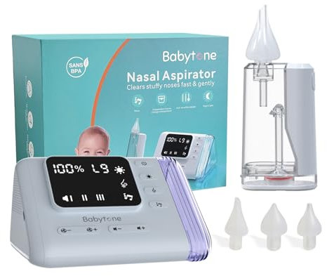 Nasensauger Baby Elektrisch, Nasal Aspirator mit 9 Stufen, Wiederaufladbar Nasenschleim Sauger mit Musik & Licht, 3 Silikonspitzen, Anti-Reflux-Design