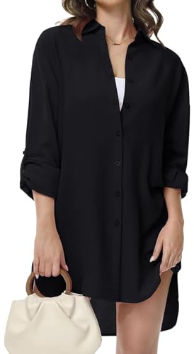 YNIQUE Camicie da Donna a Manica Lunga Elegante Scollo a V Camicia Button Down Maglia Top Camicie Sciolte Casual