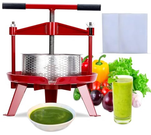 Manual Fruit Wine Press 1.32 Gallon, Cider and Apple Juice Extractor, Vegetable and Honey Olive Oil Press, Stainless Steel Wine and Fruit Press With T-Handle, Sturdy Triangular Design