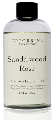COCORRÍNA Refill doftdiffusor 200 ml med 8 pinnar, rosa sandal, långvarig doft med naturliga eteriska oljor, inomhusdoft för vardagsrum, sovrum och badrum