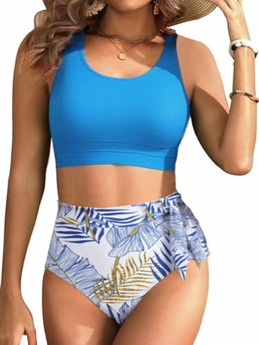 Rayson Traje de Baño para Mujer de 2 Piezas Cintura Alta Estampado Floral Conjunto de Bikini Lazos Laterales