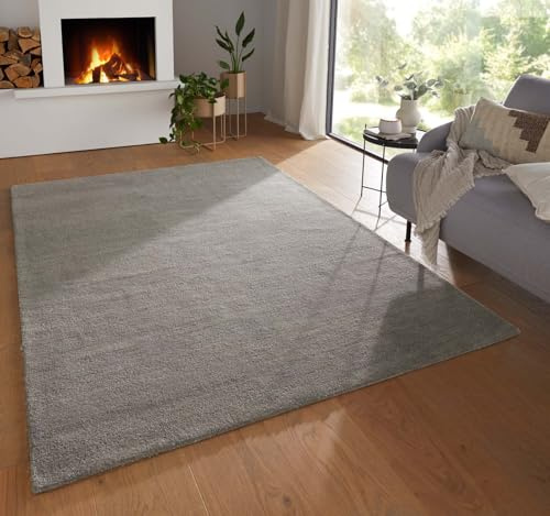 Taracarpet Teppich Georgia Gabbeh Loom Wollteppich strapazierfähiger Schurwollteppich fürs Wohnzimmer, Schlafzimmer und Esszimmer grau 130x190 cm
