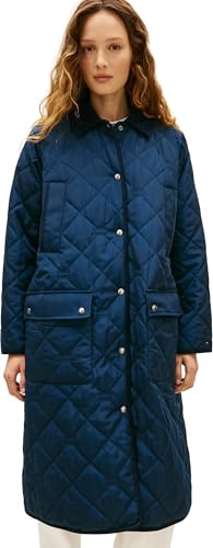 Tommy Hilfiger Donna Cappotto Trapuntato Padded Quilted Oversize Fit, Nero (Dark Night Navy), M