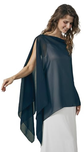 BEAUTELICATE Chal Estola de Gasa Elegante para Mujer Chifón Capa Poncho Ligera para Novias Bodas y Vestidos de Noche-Azul Medianoche