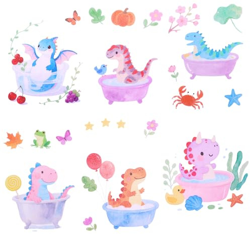 6 Sheet Dinosaurs Non-Slip Bathtub Stickers, 6 Style Cute Dinosaur Themed Fun Shower Floor Non-Slip Decals for Bathtub Shower Floor Glass Tile