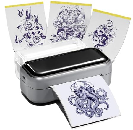 WZZSKFYQ Imprimante Thermique de Tatouage, Pochoir de Tatouage TP31, 80mm, avec Papier de Transfert, imprimante Portable sans Fil, Bricolage d'artiste(Grey Printer)