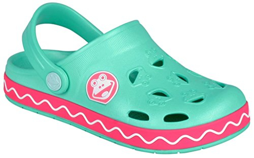Coqui 8801 Leichter und bequemer Clog aus antibakteriellem CouqiAir™ Eva, mit Fersenriemchen für perfekten Halt, Grün (Mint/Rouge), 32-33