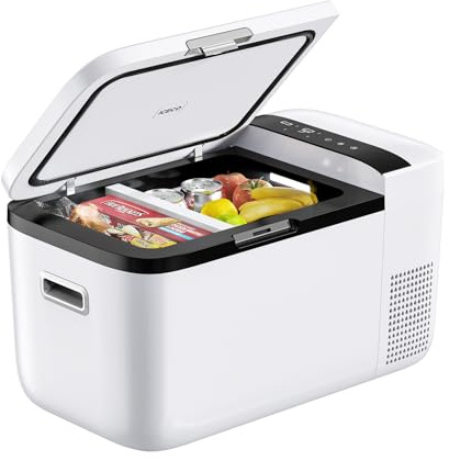 ICECO GO20 21 Quart/20 Liter Dual Zone 12 Volt Refrigerator, Portable Refrigerator with Secop Compressor, Electric Cooler, DC & AC, 0℉ - 50℉, Compressor Cooler for Outdoor, White