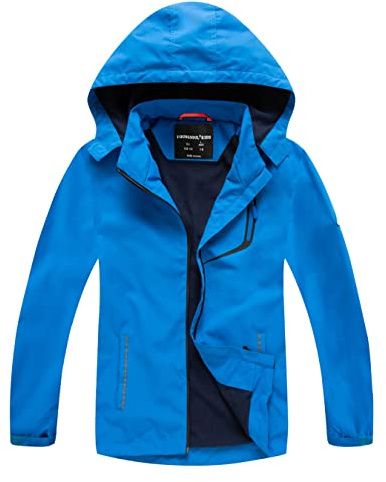 YoungSoul Boys Girls Waterproof Jackets Kids Lightweight Fleece Lined Raincoat School Coats with Detachable Hood Blue 5-6 Years
