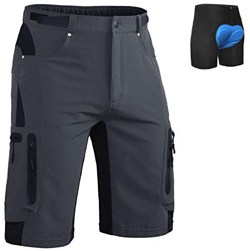 Ally Mens Mountain Bike Shorts 4D Padded Baggy Bicycle Cycling Biking Bike Shorts Lightweight Loose-fit(Dark Grey,XX-Large)