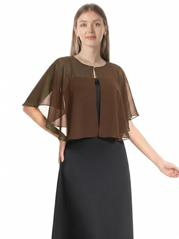 Hotshawl Mantella in chiffon, mantelle morbide, scialli e stole per abito da sera, mantella da sposa, accessori scialle anni '20 per donna, Marrone, taglia unica