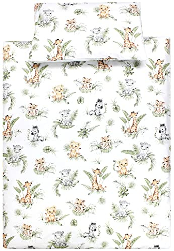 TupTam Ensemble de Linge de Lit pour Enfants 2 Pièces pour Fille Garçon, Safari/Lion/Marron/Feuilles/Vert, 120x90 cm