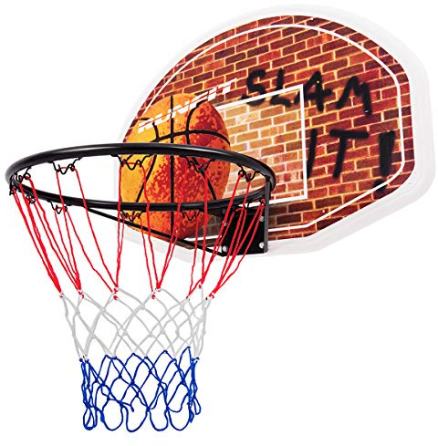 COSTWAY Wall Mounted Basketball Hoop, Mini Basketball Backboard Net Set, Indoor Outdoor Hanging Basket for Kids Adults