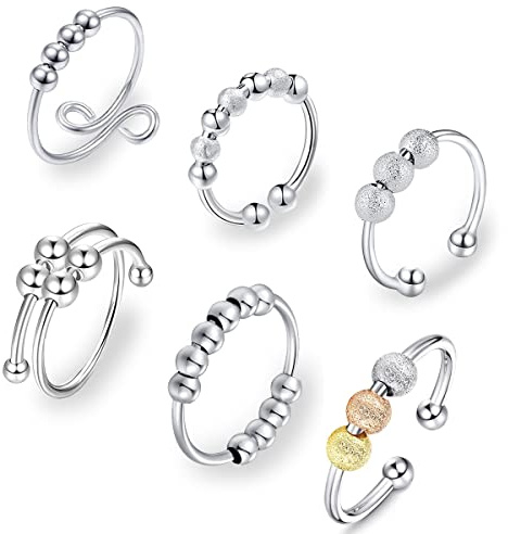 Fantasyon 6 Pcs Anxiety Ring for Women Men - Retro Adjustable Fidget Rings
