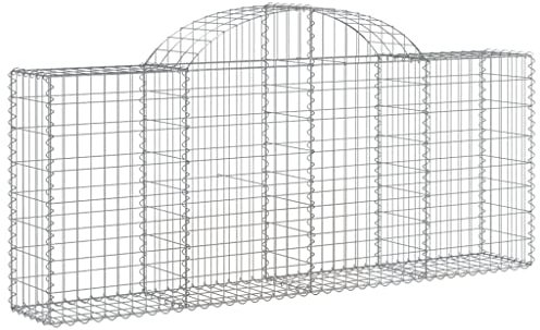vidaXL Arched Gabion Basket Cage Mesh Wire Stone Basket Outdoor Spiral Retaining Wall Planter Garden 200x30x80/100 cm Galvanised Iron