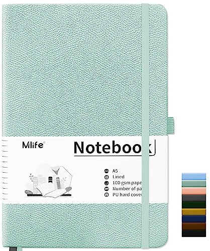 Mlife A5 Linjerad Anteckningsbok, Anteckningsbok med 200 Sidor, Tjockt 100 G/M² Bläckbeständigt Papper, Anteckningsbok med Pu-Hårt Omslag, Innerficka, Elastiskt Band, Bullet Journal & Dagbok (kricka)