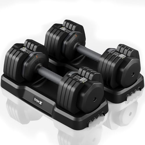 Dripex Lot de 2 Haltères 24,5 kg Poids Réglables à 5 Niveaux - Noir