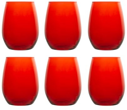 Pasabahce Amber – Set 6 Bicchieri in Vetro Rosso, 35 cl, Idea Natale elegante, Lavabili in Lavastoviglie