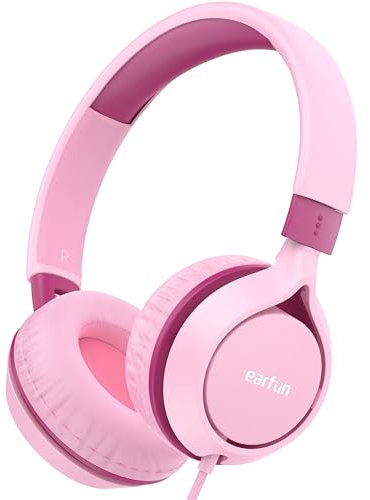 EarFun S1 - Auriculares plegables con cable para niños, límite de volumen de 85 dB, sonido estéreo, diadema ajustable, auriculares portátiles y ligeros para escuela, viajes, niños, niñas, PC, color