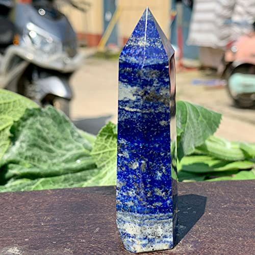 VELUNE Reiki Crystal Natural Lapis Lazuli Pillars Embellished with Crystal Single Pointed Pillars of Bluestone Stone Polisher Can be Used for (Size : 10-12cm)