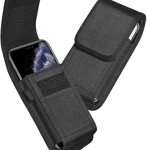 [TECH UK] Heavy Duty Rugged Nylon Belt Pouch Cell Phone Holster Case with Belt Clip and Hook for up to 6.1'' Phone, Fit with iPhone 15/15Pro 14/14pro 13/13pro XR/X/XS 7+/8+ 7/8 Samsung S21/S22