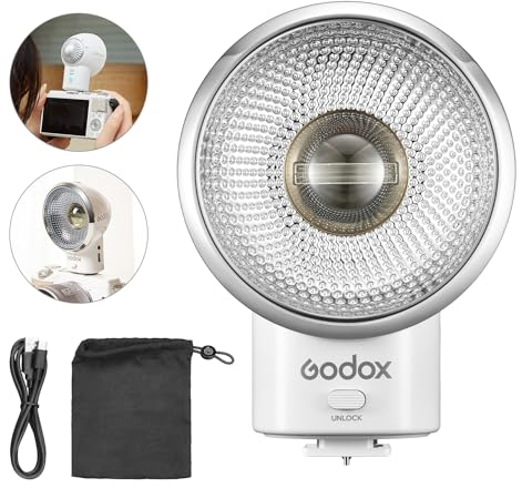 Godox Lux Elf Retro-Kamera-Blitz,Eingebauter Akku GN6 mit 5-stufiger Blitzleistung, 6200 K ± 300 K mit optischer S1/S2-Steuerung, Kamerablitz für Canon, Nikon, Sony, Fuji und Olympus-Kamera