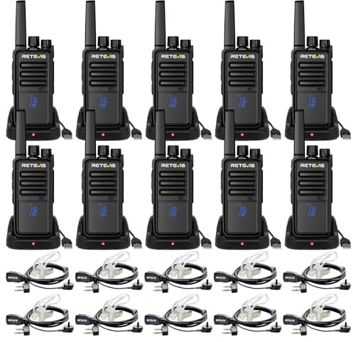 Retevis RT668H Funkgeräte, Walkie Talkie mit Display, Wiederaufladbarer Typ-C 1200 mAh, Funkgerät Headset VOX, Robust, Funkgerät Set Lizenzfrei für Lieferanten, Logistik (10 Stück, Schwarz)
