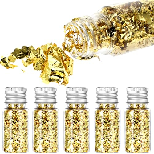 PEOVLVN 5 Stück Blattgold essbar Goldfolie Flocken Goldfolie Papier Blattgold Blattgold Imitation Dekoration Multifunktions Dekorfolien für Vergoldung Malerei Küche Mousse Handwerk Nägel Und DIY