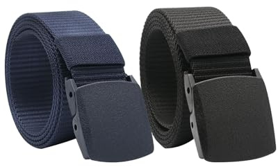 Shengxi 2 Piezas Cinturón Tactico 123cm Ajustable de Nylon y Lona Con Hebilla de Plástico Sin Metal para Hombres y Mujeres
