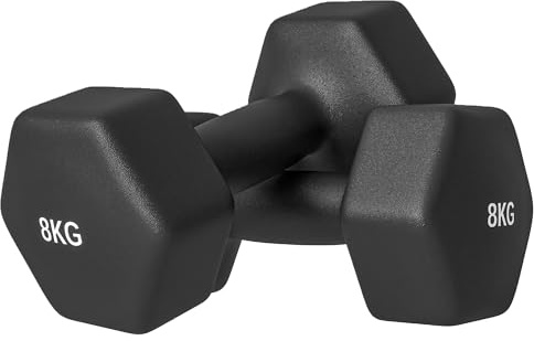 SPORTNOW Set di 2 Manubri Palestra 2x8 kg, Set Pesi Palestra Esagonali in Metallo e Neoprene con Impugnatura Antiscivolo, Allenamento Forza Fitness Casa per Uomini/Donne, Nero