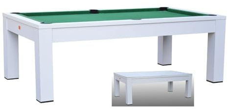 Biliardo Professionale Avalon Bianco 254 cm - Tavolo da Pranzo Trasformabile, Piano in Ardesia, Sponde K-66, Opzioni Nero e Legno