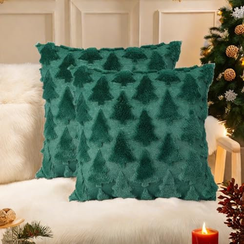 GADITIEK 45x45cm Kissenbezug Weihnachten, 2 Stück Weicher Plüsch Weihnachten Kissen, Weihnachtskissen, Kissenhülle Winter, Weihnachtskissenbezug (Grün Weihnachtsbaum)