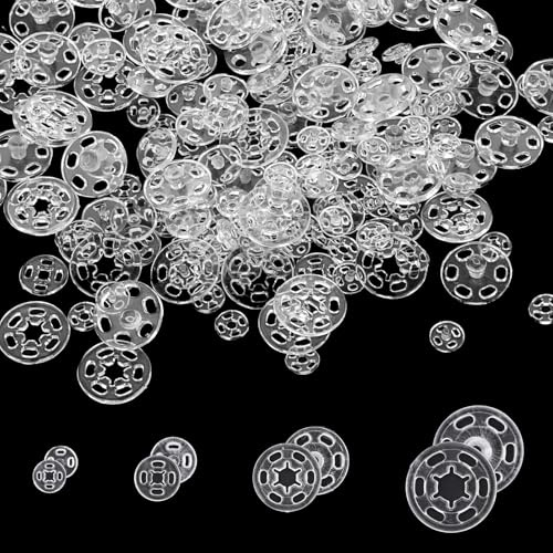 Bewudy 120 Sets Plastic Sew-on Snap Buttons, Snaps for Sewing (Clear)