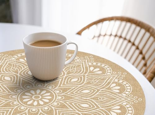 VINILIKO Design | Set de 4 Individuales de Mesa de Vinilo Mandala Shanti diámetro 40 cm - Pack de 4, Salvamantel, Impermeable, Lavable, Antimanchas, Antideslizante