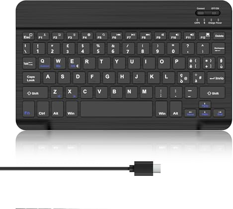 WAVATA Tastiera Bluetooth per iPad 10/10.2, Air 11, Samsung Galaxy Tab A9+/S6 Lite, Ricaricabile Wireless Tastiera per Tablet (10.9/11 Pollici) iOS/Windows/Android, Ultra Sottile, Layout QWERTY, Nero