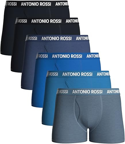ANTONIO ROSSI Mens Boxers With Fly - Cotton Boxers for Men (6, Blue, XL)