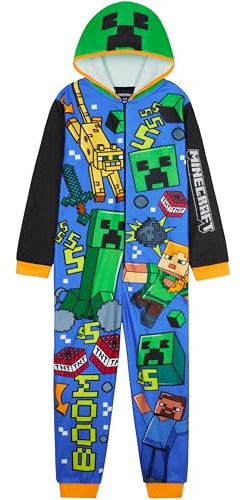 Get Trend Minecraft Pijama Entero Niño Adolescente, Pijama Polar Infantil de Una Pieza con Cremallera, Mono Cómodo para Invierno (11-12 Años, Multi Capucha Minecraft)