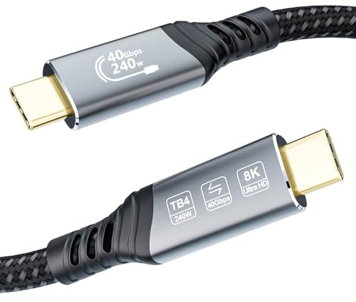 EUDOBEL USB 4 Thunderbolt 4 Kabel 2m, USB C Videokabel 8K@60Hz 4K@144Hz, 240W 5A PD3.1, 40Gbps USB C Datenkabel für SSD, Thunderbolt 5, Thunderbolt 3, eGPU, MacBook, Switch, Mac mini, Monitor, VR