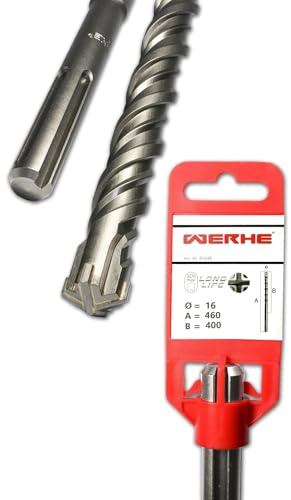 WERHE Foret béton SDS MAX 16x460mm – Foret marteau pour béton et brique – 4 taillants