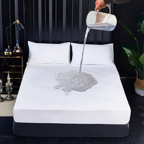 Reidio 1pcs Waterproof Mattress Protector Soft Breathable Terry Mattress Cover Noiseless Fitted Sheet 14 inches Stretchable Pocket Bed Cover (Cotton Blend, Queen)