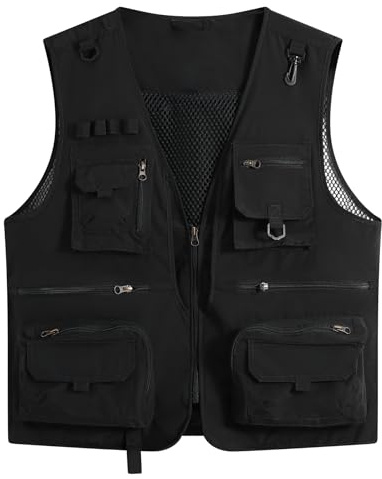 YOUTHUP Utility fiskeväst för män utomhus arbetsvästar sommar jakt fotografi safari Gilet, Svart, XL