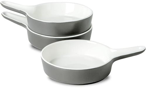 UIBFCWN Set di 3 Piatti da Forno in Ceramica, 450ML Cocotte Monoporzione da Forno, Pentole in Ceramica con Manici, Ideali per Lasagne Monoporzione, Zuppe, Grigio