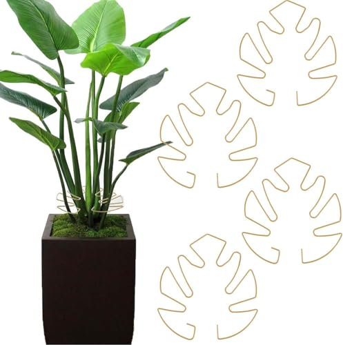 Wjelet Monstera Lot de 4 supports pour plantes d'intérieur, tuteurs en métal en forme de feuille pour plantes grimpantes et monstera